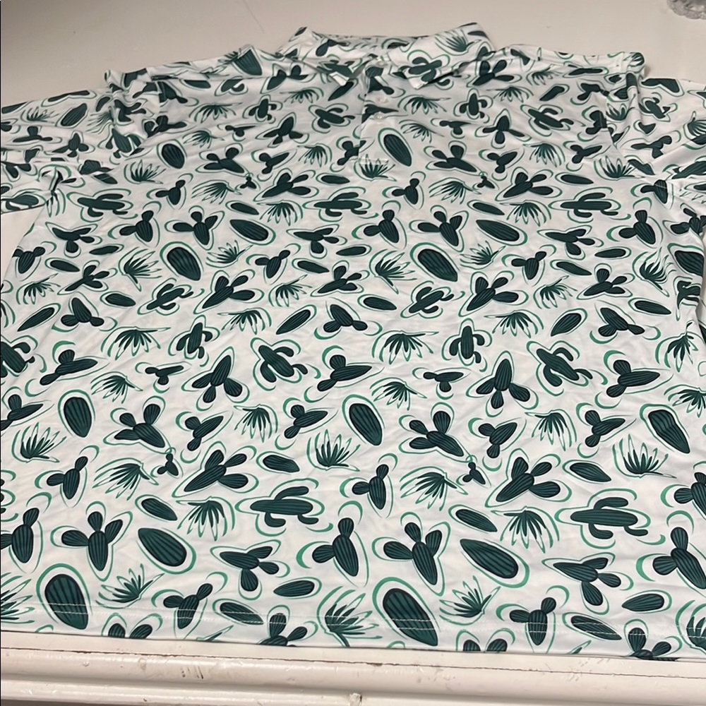 Caloleyng Large Men's Green Cactus Performance Polo Print Shirt